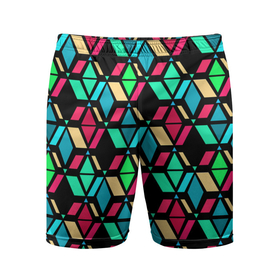 Мужские шорты спортивные с принтом Геометрические фигуры темная текстура ,  |  | геометрический узор | разноцветные фигуры | разноцветный | темный | черный