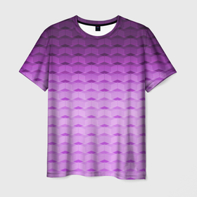 Мужская футболка 3D с принтом Фиолетово розовый геометрический узор Градиент в Новосибирске, 100% полиэфир | прямой крой, круглый вырез горловины, длина до линии бедер | Тематика изображения на принте: геометрический узор | градиент | розовый | сиреневый градиент | фиолетовый