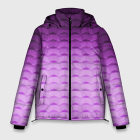 Мужская зимняя куртка 3D с принтом Фиолетово розовый геометрический узор Градиент в Новосибирске, верх — 100% полиэстер; подкладка — 100% полиэстер; утеплитель — 100% полиэстер | длина ниже бедра, свободный силуэт Оверсайз. Есть воротник-стойка, отстегивающийся капюшон и ветрозащитная планка. 

Боковые карманы с листочкой на кнопках и внутренний карман на молнии. | геометрический узор | градиент | розовый | сиреневый градиент | фиолетовый