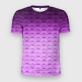 Мужская футболка 3D Slim с принтом Фиолетово розовый геометрический узор Градиент в Новосибирске, 100% полиэстер с улучшенными характеристиками | приталенный силуэт, круглая горловина, широкие плечи, сужается к линии бедра | Тематика изображения на принте: геометрический узор | градиент | розовый | сиреневый градиент | фиолетовый