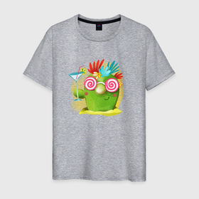 Мужская футболка хлопок с принтом Кактус с коктейлем , 100% хлопок | прямой крой, круглый вырез горловины, длина до линии бедер, слегка спущенное плечо. | жара | кактус | коктейль | лето | отдых | отпуск