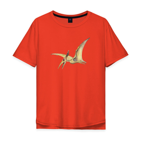 Мужская футболка хлопок Oversize с принтом птеродактиль в полете в Кировске, 100% хлопок | свободный крой, круглый ворот, “спинка” длиннее передней части | Тематика изображения на принте: дино | динозавр | динозавр с крыльями | летающий динозавр | птеродактиль