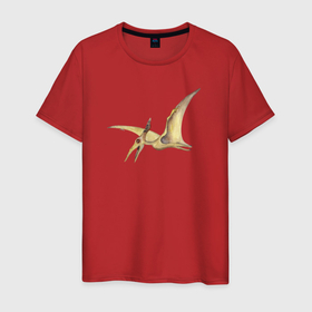 Мужская футболка хлопок с принтом птеродактиль в полете в Тюмени, 100% хлопок | прямой крой, круглый вырез горловины, длина до линии бедер, слегка спущенное плечо. | дино | динозавр | динозавр с крыльями | летающий динозавр | птеродактиль
