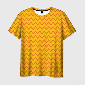 Мужская футболка 3D с принтом Оранжевые линии зиг заги в Петрозаводске, 100% полиэфир | прямой крой, круглый вырез горловины, длина до линии бедер | Тематика изображения на принте: абстрактные | классика | классические | нейтральные | спокойные | узор | узоры