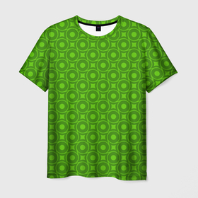 Мужская футболка 3D с принтом Зеленые круги и ромбы в Петрозаводске, 100% полиэфир | прямой крой, круглый вырез горловины, длина до линии бедер | Тематика изображения на принте: абстрактные | классика | классические | нейтральные | спокойные | узор | узоры
