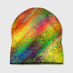 Шапка 3D с принтом Rainbow inclusions в Белгороде, 100% полиэстер | универсальный размер, печать по всей поверхности изделия | Тематика изображения на принте: abstraction | blue | color | orange | pink | rainbow | red | абстракция | красный | оранжевый | радуга | розовый | синий | цветной