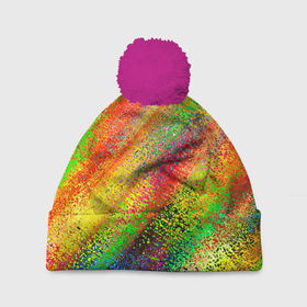 Шапка 3D c помпоном с принтом Rainbow inclusions в Тюмени, 100% полиэстер | универсальный размер, печать по всей поверхности изделия | abstraction | blue | color | orange | pink | rainbow | red | абстракция | красный | оранжевый | радуга | розовый | синий | цветной