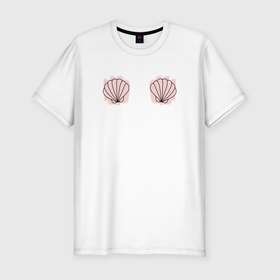 Мужская футболка хлопок Slim с принтом Ракушки на розовом фоне в Курске, 92% хлопок, 8% лайкра | приталенный силуэт, круглый вырез ворота, длина до линии бедра, короткий рукав | контур | лилуэт | линия | море | ракушки