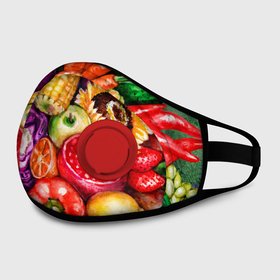Маска из неопрена с принтом Вкусное изобилие в Рязани, неопрен 100% | Форма огибающая нос. Резинки для ушей с дополнительной резинкой на затылке. Клапан для выдоха для активного дыхания при занятиях спортом. Эластичный материал маски и окантовки для лучшего растяжения и прилегания маски.  | акварель | акварельный | гранат | для кухни | еда | изобилие | изобильный | капуста | колбаса | кухонный | лето | морковь | овощи | перец | помидоры | рисунок | урожай | фрукты | цветы | яблоки | ягоды