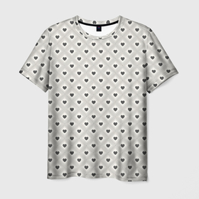 Мужская футболка 3D с принтом Черно белые сердечки в Петрозаводске, 100% полиэфир | прямой крой, круглый вырез горловины, длина до линии бедер | Тематика изображения на принте: абстрактные | абстракция | геометрия | классика | классические | нейтральные | спокойные | узор | узоры