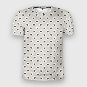 Мужская футболка 3D Slim с принтом Черно белые сердечки в Екатеринбурге, 100% полиэстер с улучшенными характеристиками | приталенный силуэт, круглая горловина, широкие плечи, сужается к линии бедра | абстрактные | абстракция | геометрия | классика | классические | нейтральные | спокойные | узор | узоры