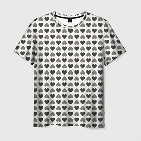 Мужская футболка 3D с принтом Черные и серые сердечки в Петрозаводске, 100% полиэфир | прямой крой, круглый вырез горловины, длина до линии бедер | Тематика изображения на принте: абстрактные | абстракция | геометрия | классика | классические | нейтральные | спокойные | узор | узоры