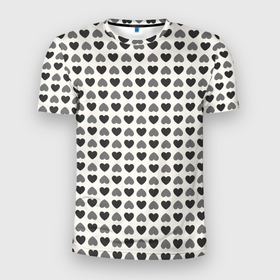 Мужская футболка 3D Slim с принтом Черные и серые сердечки в Петрозаводске, 100% полиэстер с улучшенными характеристиками | приталенный силуэт, круглая горловина, широкие плечи, сужается к линии бедра | абстрактные | абстракция | геометрия | классика | классические | нейтральные | спокойные | узор | узоры