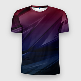 Мужская футболка 3D Slim с принтом Geometry violet dark в Екатеринбурге, 100% полиэстер с улучшенными характеристиками | приталенный силуэт, круглая горловина, широкие плечи, сужается к линии бедра | 3d | 3д | black | red | texture | геометрия | красно синее | синий | текстуры | фигуры | фиолетовый | черно фиолетовый | черный