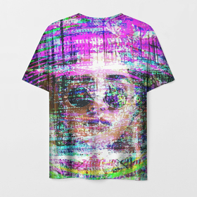 Мужская футболка 3D с принтом Девушка в круглых очках в Новосибирске, 100% полиэфир | прямой крой, круглый вырез горловины, длина до линии бедер | Тематика изображения на принте: abstraction | fashion | girl | glitch | lips | summer | абстракция | глитч | губы | девушка | лето | мода | очки