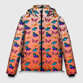 Мужская зимняя куртка 3D с принтом Яркие и необычные бабочки в Белгороде, верх — 100% полиэстер; подкладка — 100% полиэстер; утеплитель — 100% полиэстер | длина ниже бедра, свободный силуэт Оверсайз. Есть воротник-стойка, отстегивающийся капюшон и ветрозащитная планка. 

Боковые карманы с листочкой на кнопках и внутренний карман на молнии. | жуки | крылатые | крылья | насекомые | разноцветные | узор