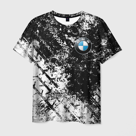 Мужская футболка 3D с принтом BMW :  Испачканная ЧБ , 100% полиэфир | прямой крой, круглый вырез горловины, длина до линии бедер | bmw | bmw motorsport | bmw performance | carbon | m | m power | motorsport | performance | sport | бмв | карбон | моторспорт | спорт
