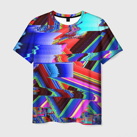 Мужская футболка 3D с принтом Авангардный модный глитч в Курске, 100% полиэфир | прямой крой, круглый вырез горловины, длина до линии бедер | abstraction | color | fashion | glitch | neon | vanguard | абстракция | авангард | глитч | мода | неон | цвет