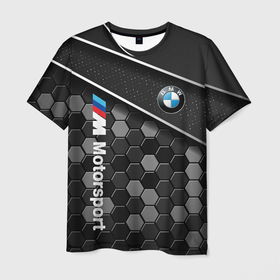 Мужская футболка 3D с принтом BMW : Технологическая Броня , 100% полиэфир | прямой крой, круглый вырез горловины, длина до линии бедер | bmw | bmw motorsport | bmw performance | carbon | m | m power | motorsport | performance | sport | бмв | броня | карбон | моторспорт | соты | спорт | шестиугольники