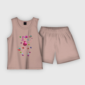 Детская пижама с шортами хлопок с принтом Мама длинные ноги и сердечки в Тюмени,  |  | long legs | mommy | poppy playtime | блестящий | длинные ноги | игра | мама | перламутровый | сердце | хаги ваги