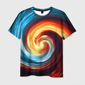 Мужская футболка 3D с принтом Воздушно огненный вихрь в Кировске, 100% полиэфир | прямой крой, круглый вырез горловины, длина до линии бедер | вихрь | воздух | огонь | стихия | яркие краски