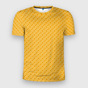 Мужская футболка 3D Slim с принтом Волнистые желтые узоры в Кировске, 100% полиэстер с улучшенными характеристиками | приталенный силуэт, круглая горловина, широкие плечи, сужается к линии бедра | абстрактные | абстракция | геометрия | классика | классические | нейтральные | спокойные | узор | узоры