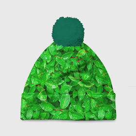 Шапка 3D c помпоном с принтом Зелёные листья   текстура в Белгороде, 100% полиэстер | универсальный размер, печать по всей поверхности изделия | зелёные | лето | листья | паттерн | текстура