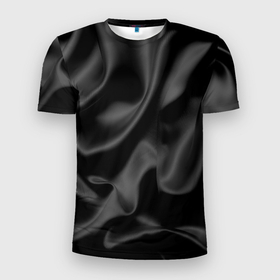 Мужская футболка 3D Slim с принтом Черный шелк в Новосибирске, 100% полиэстер с улучшенными характеристиками | приталенный силуэт, круглая горловина, широкие плечи, сужается к линии бедра | dark | текстура шелка | ткань | черный шелк | шелк
