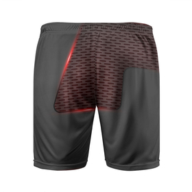 Мужские шорты спортивные с принтом Объемная красная сетка на черной пластине в Петрозаводске,  |  | абстрактные | геометрия | классика | классические | нейтральные | спокойные | узор | узоры