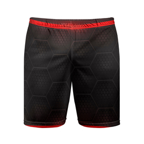 Мужские шорты спортивные с принтом Объемная красная сетка из сот ,  |  | абстрактные | геометрия | классика | классические | нейтральные | спокойные | узор | узоры