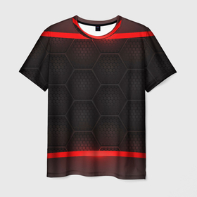 Мужская футболка 3D с принтом Объемная красная сетка из сот в Петрозаводске, 100% полиэфир | прямой крой, круглый вырез горловины, длина до линии бедер | абстрактные | геометрия | классика | классические | нейтральные | спокойные | узор | узоры
