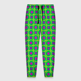 Мужские брюки 3D с принтом Фиолетовые кружочки на зеленом фоне в Петрозаводске, 100% полиэстер | манжеты по низу, эластичный пояс регулируется шнурком, по бокам два кармана без застежек, внутренняя часть кармана из мелкой сетки | абстрактные | геометрия | классика | классические | нейтральные | спокойные | узор | узоры