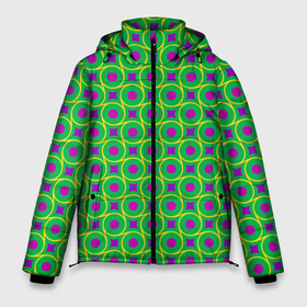 Мужская зимняя куртка 3D с принтом Фиолетовые кружочки на зеленом фоне в Кировске, верх — 100% полиэстер; подкладка — 100% полиэстер; утеплитель — 100% полиэстер | длина ниже бедра, свободный силуэт Оверсайз. Есть воротник-стойка, отстегивающийся капюшон и ветрозащитная планка. 

Боковые карманы с листочкой на кнопках и внутренний карман на молнии. | абстрактные | геометрия | классика | классические | нейтральные | спокойные | узор | узоры