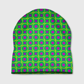 Шапка 3D с принтом Фиолетовые кружочки на зеленом фоне в Кировске, 100% полиэстер | универсальный размер, печать по всей поверхности изделия | абстрактные | геометрия | классика | классические | нейтральные | спокойные | узор | узоры