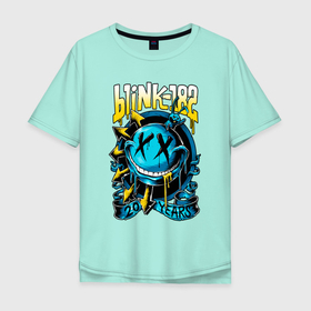 Мужская футболка хлопок Oversize с принтом Blink 182   20 years в Екатеринбурге, 100% хлопок | свободный крой, круглый ворот, “спинка” длиннее передней части | 20 years | 20 лет | angry rabbit | arrows | punk rock | smile | злой заяц | панк рок | смайл | улыбка