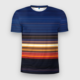 Мужская футболка 3D Slim с принтом Градиент вечерний закат в Екатеринбурге, 100% полиэстер с улучшенными характеристиками | приталенный силуэт, круглая горловина, широкие плечи, сужается к линии бедра | вечер | градиент | закат | иллюстрация | контраст | неоднородный | полосы | узор