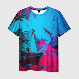 Мужская футболка 3D с принтом Авангардная фрактальная композиция   Глитч в Санкт-Петербурге, 100% полиэфир | прямой крой, круглый вырез горловины, длина до линии бедер | abstraction | fashion | fractal | glitch | neon | vanguard | абстракция | авангард | глитч | мода | неон | фрактал