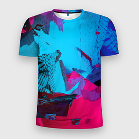Мужская футболка 3D Slim с принтом Авангардная фрактальная композиция   Глитч в Санкт-Петербурге, 100% полиэстер с улучшенными характеристиками | приталенный силуэт, круглая горловина, широкие плечи, сужается к линии бедра | abstraction | fashion | fractal | glitch | neon | vanguard | абстракция | авангард | глитч | мода | неон | фрактал