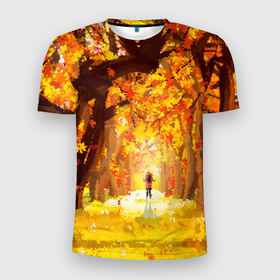 Мужская футболка 3D Slim с принтом В осеннем парке в Белгороде, 100% полиэстер с улучшенными характеристиками | приталенный силуэт, круглая горловина, широкие плечи, сужается к линии бедра | autumn | времена года | осенний пейзаж | осень | природа