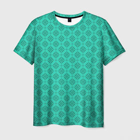 Мужская футболка 3D с принтом Классические узоры на бирюзовом фоне в Екатеринбурге, 100% полиэфир | прямой крой, круглый вырез горловины, длина до линии бедер | абстрактные | геометрия | классика | классические | нейтральные | спокойные | узор | узоры