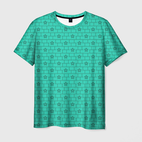 Мужская футболка 3D с принтом зеленые кирпичики цветочки в Кировске, 100% полиэфир | прямой крой, круглый вырез горловины, длина до линии бедер | Тематика изображения на принте: абстрактные | геометрия | классика | классические | нейтральные | спокойные | узор | узоры