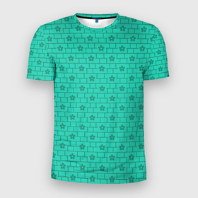 Мужская футболка 3D Slim с принтом зеленые кирпичики цветочки в Кировске, 100% полиэстер с улучшенными характеристиками | приталенный силуэт, круглая горловина, широкие плечи, сужается к линии бедра | абстрактные | геометрия | классика | классические | нейтральные | спокойные | узор | узоры