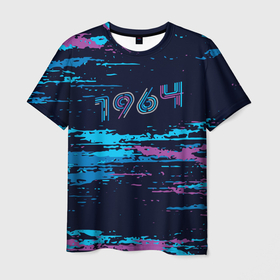 Мужская футболка 3D с принтом 1964 год рождения   НЕОН в Петрозаводске, 100% полиэфир | прямой крой, круглый вырез горловины, длина до линии бедер | 1964 | 64 | год | год рождения | день рождения | ко дню рождения | на день рождения | прямиком из | родился в | сделан в