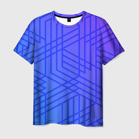 Мужская футболка 3D с принтом Синий градиент geometry в Курске, 100% полиэфир | прямой крой, круглый вырез горловины, длина до линии бедер | абстрактные | геометрия | классика | классические | нейтральные | спокойные | узор | узоры