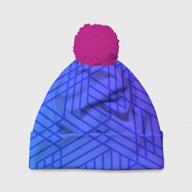 Шапка 3D c помпоном с принтом Синий градиент geometry в Тюмени, 100% полиэстер | универсальный размер, печать по всей поверхности изделия | абстрактные | геометрия | классика | классические | нейтральные | спокойные | узор | узоры