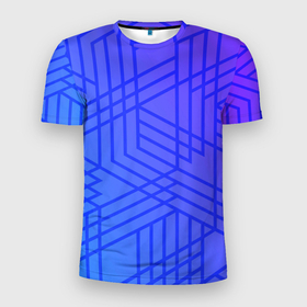 Мужская футболка 3D Slim с принтом Синий градиент geometry в Екатеринбурге, 100% полиэстер с улучшенными характеристиками | приталенный силуэт, круглая горловина, широкие плечи, сужается к линии бедра | абстрактные | геометрия | классика | классические | нейтральные | спокойные | узор | узоры