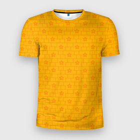 Мужская футболка 3D Slim с принтом Желтые кирпичики и цветы в Екатеринбурге, 100% полиэстер с улучшенными характеристиками | приталенный силуэт, круглая горловина, широкие плечи, сужается к линии бедра | абстрактные | геометрия | классика | классические | нейтральные | спокойные | узор | узоры