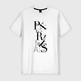 Мужская футболка хлопок Slim с принтом Париж минимализм в Белгороде, 92% хлопок, 8% лайкра | приталенный силуэт, круглый вырез ворота, длина до линии бедра, короткий рукав | арт | город | минимализм | париж | принт