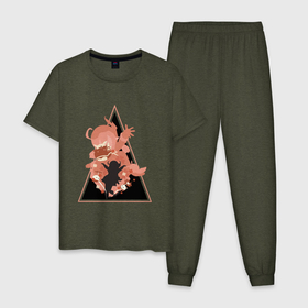 Мужская пижама хлопок с принтом Genshin impact Kli Art , 100% хлопок | брюки и футболка прямого кроя, без карманов, на брюках мягкая резинка на поясе и по низу штанин
 | genshin | impact | kli | pyro | red girl | геншин | импакт | кли | красная девушка | пиро