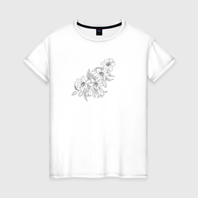 Женская футболка хлопок с принтом Цветы минимализм в Курске, 100% хлопок | прямой крой, круглый вырез горловины, длина до линии бедер, слегка спущенное плечо | 